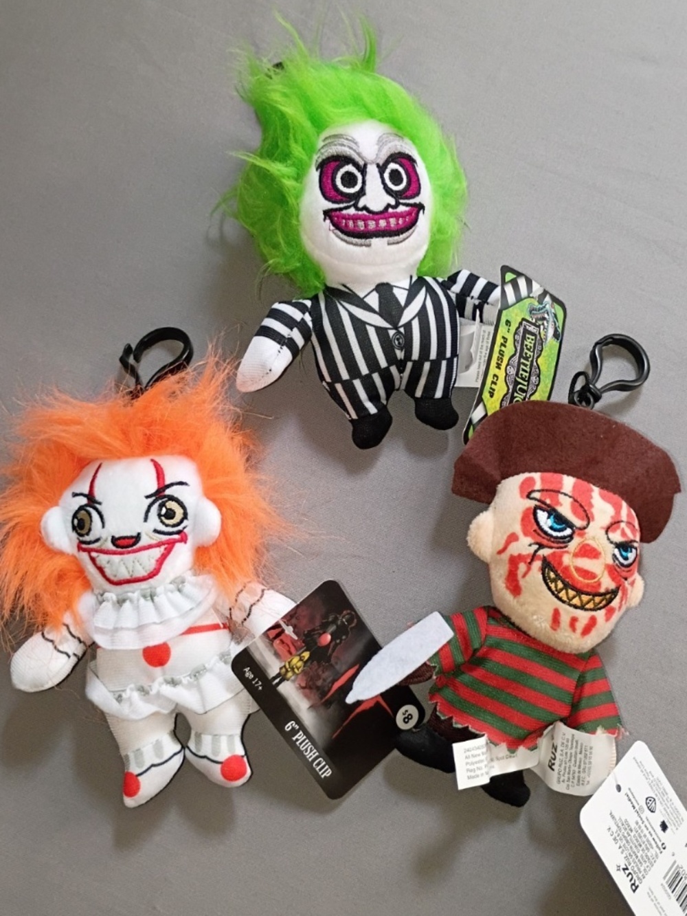 3- Freddy BEETLEJUICE Pennywise IT Halloween 6" Plush Accessory Clip Bag Charm